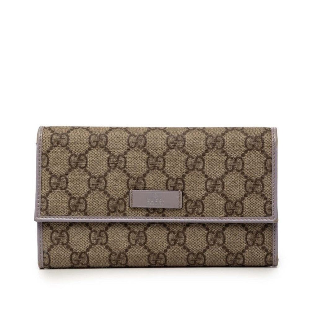 Gucci GG Supreme Trifold Long Wallet Beige Light Purple